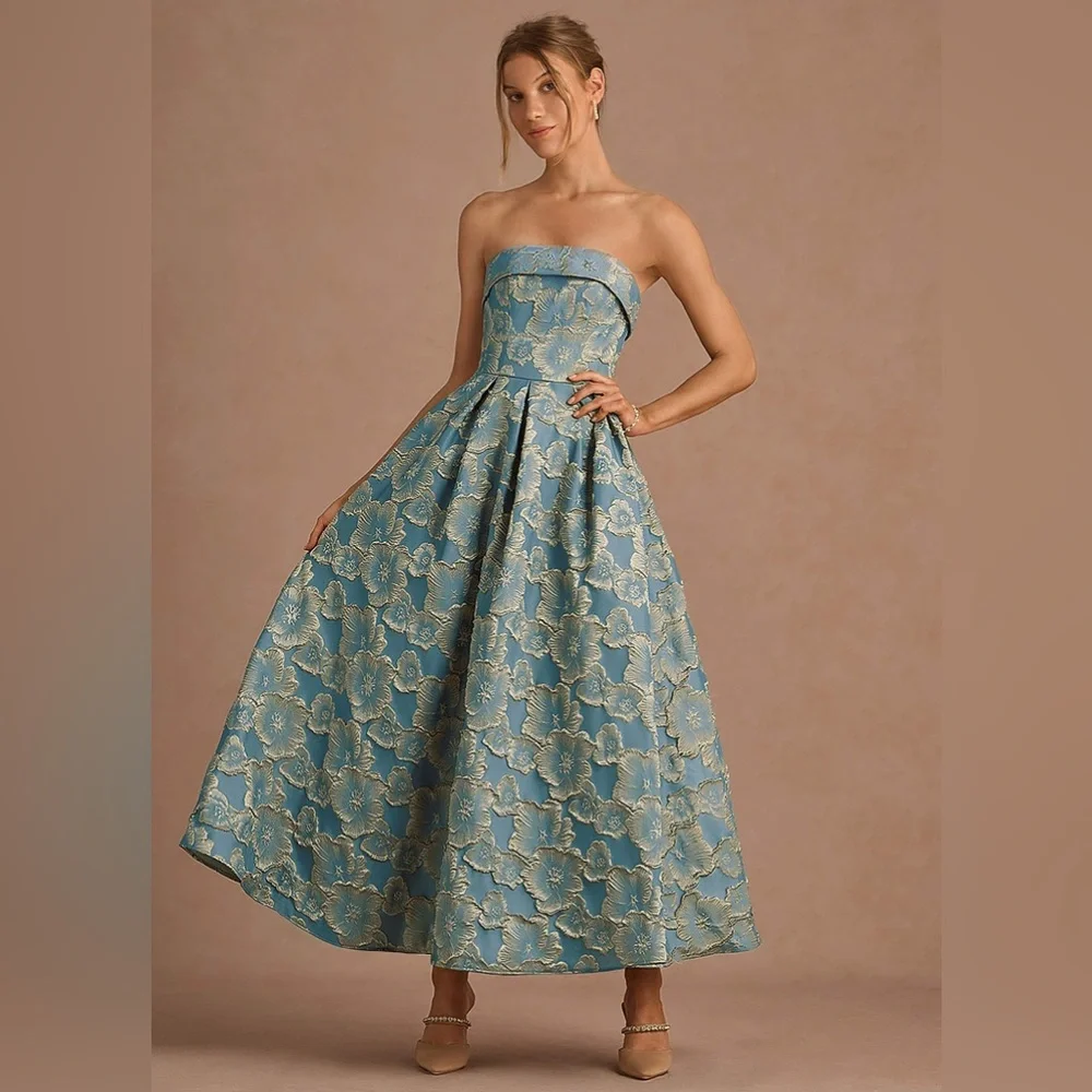 Azazie Florentine Lake Blue Maxi Dress Size 6 - Picture 1 of 3